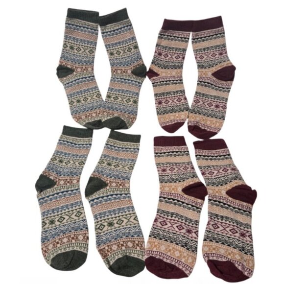 4 Pairs Cozy Mid-Calf Ribbed Cuff Thermal Warm Winter Comfy Unisex Tribal Socks - Picture 1 of 5